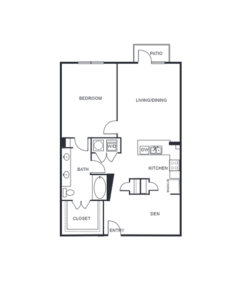 Floor plan for 1 bed, 1 bath, 1040 sqft